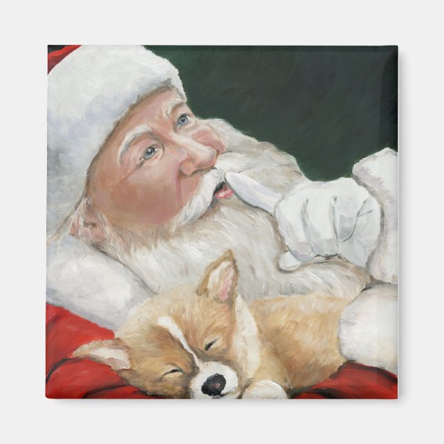 Santa och Corgi Valp, julgranen Magnet (Framsidan)