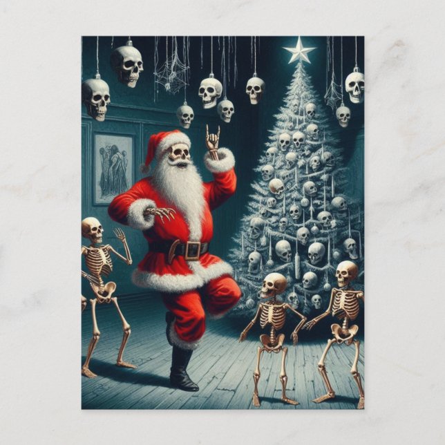 Santa och Dancing Skeletons Vykort (Framsida)