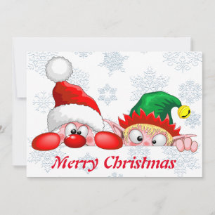 Santa och Elf Cute och den roliga Tecknaden Cha vi Inbjudningar
