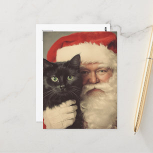 Santa och en Cute Black Cat Vykort