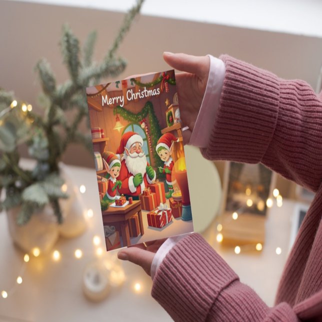 Santa och Fireplace Mysigt jul Kort (Skapare uppladdad)