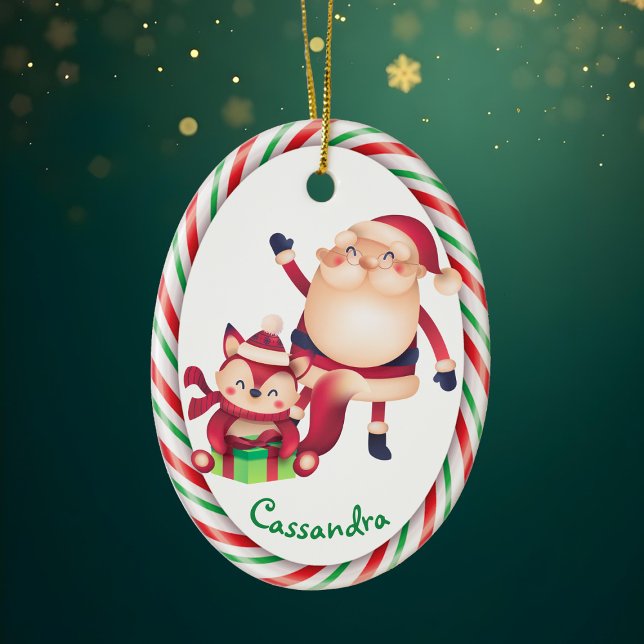 Santa och Fox Candy cane Ram Julgransprydnad Keramik (Skapare uppladdad)