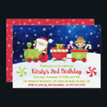 Santa och Friends jul Tåg Barns födelsedag Inbjudningar<br><div class="desc">Santa och Friends God Jul Tåg med presenter och eget design och en vattenfärgsblå stjärnbakgrund och snöflingor överlägg</div>