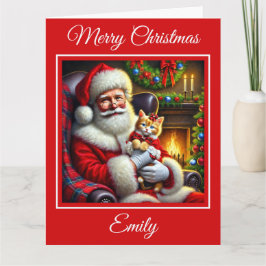 Santa och Ginger Kitten i Red Bow Kort