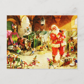 Santa och hans älvor i nordpolenstallen helg vykort