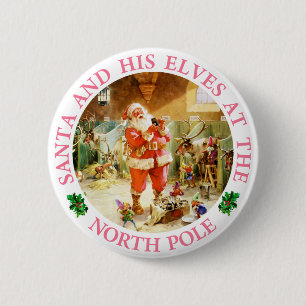 Santa och hans älvor på nordpolenen knapp