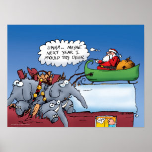 Santa och hans Elephants Funny Tecknad Poster