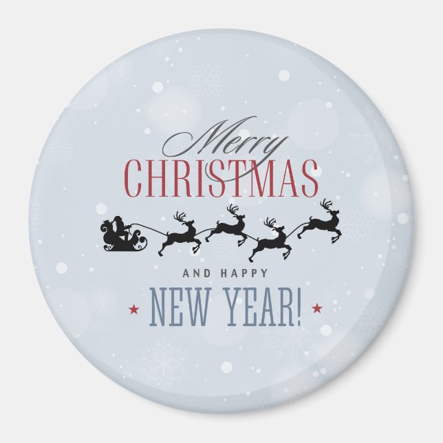 Santa och hans flygande renare Silhouette-jul Magnet (Framsidan)