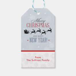 Santa och hans flygande renare Silhouette-jul Presentetikett