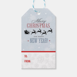 Santa och hans flygande renare Silhouette-jul Presentetikett