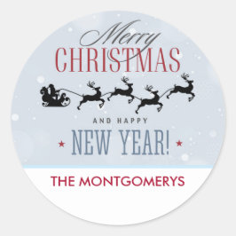 Santa och hans flygande renare Silhouette-jul Runt Klistermärke