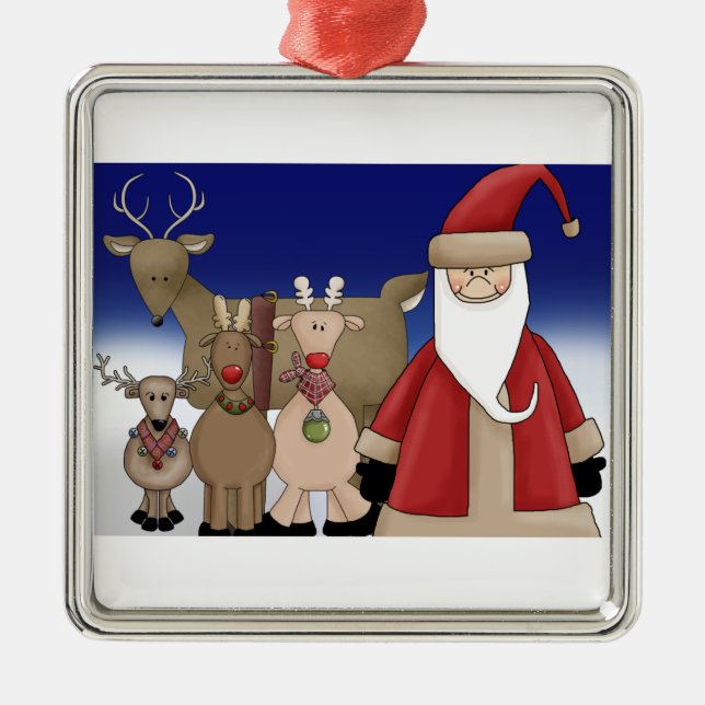 Santa och hans hjort julgransprydnad metall (Framsidan)