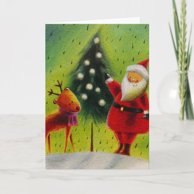 Santa och hans rener helgkort (Framsida)
