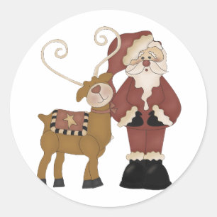 Santa och hans rener runt klistermärke