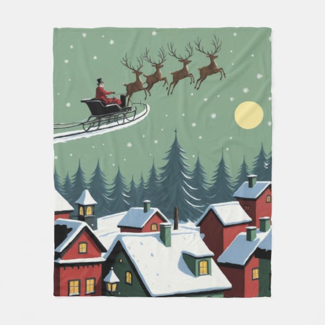 Santa och Hans Sleigh Fleecefilt (Framsidan)