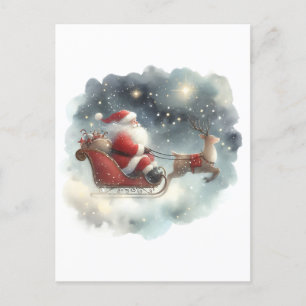Santa och Hans Sleigh i Natten Himmel Vykort