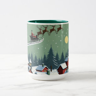 Santa och Hans Sleigh Två-Tonad Mugg