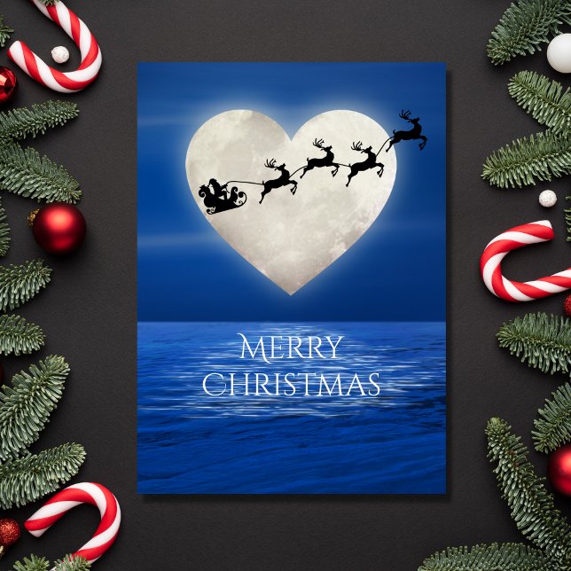 Santa och Heart Full Moon Beach-jul Helgkort (Skapare uppladdad)