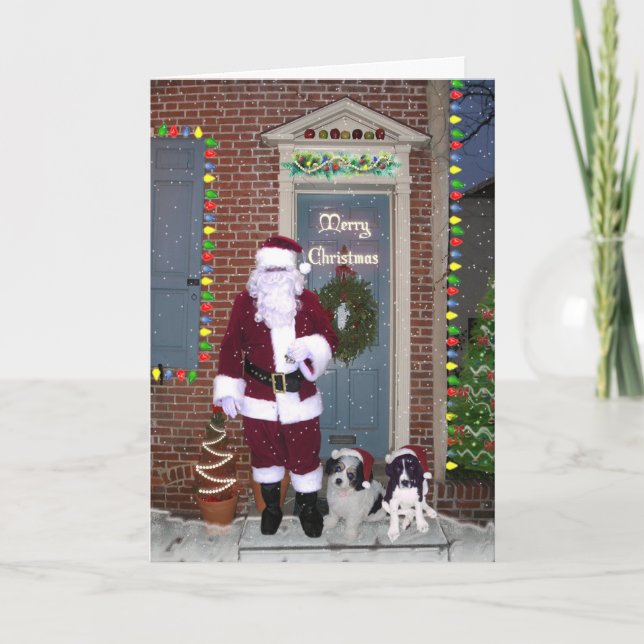 Santa och hjälpredagod julkort helgkort (Framsida)