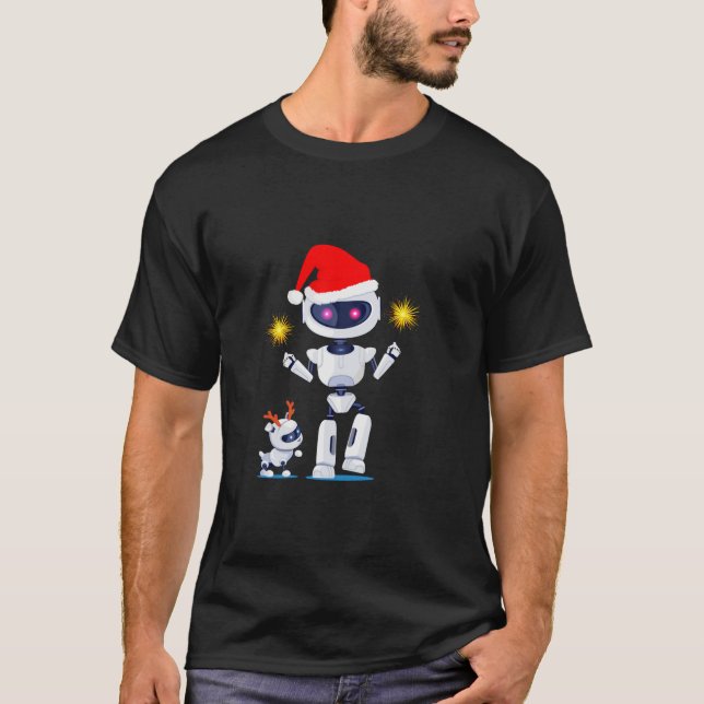 Santa och Hjort Robots Funny Geeky God jul T Shirt (Framsida)