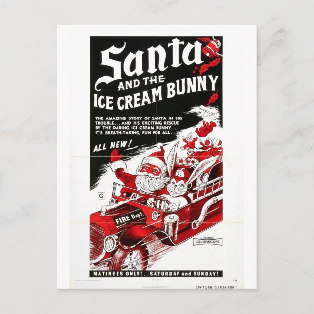 SANTA OCH ICE CREAM BUNNY POSTCARD HELG VYKORT (Framsida)