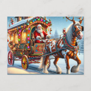 Santa och Irish Cob Horse With Antlers Vykort
