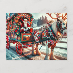 Santa och Irish Cob Horse With Antlers Vykort