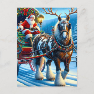 Santa och Irish Cob Horse With Antlers Vykort