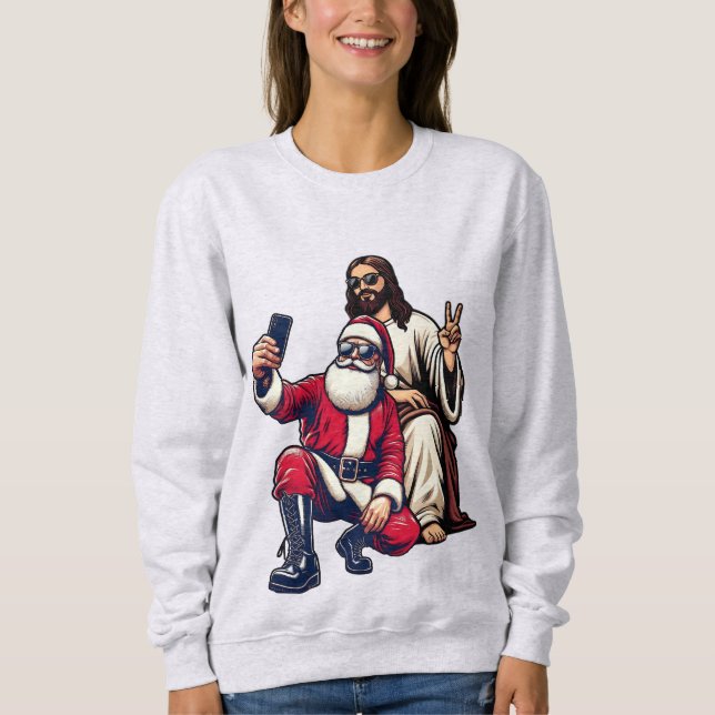 Santa och Jesus Selfie-julskjortan T Shirt (Framsida)