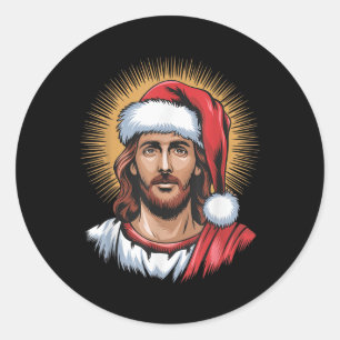 Santa och Jesus... Vi såg att God jul är roligt Runt Klistermärke
