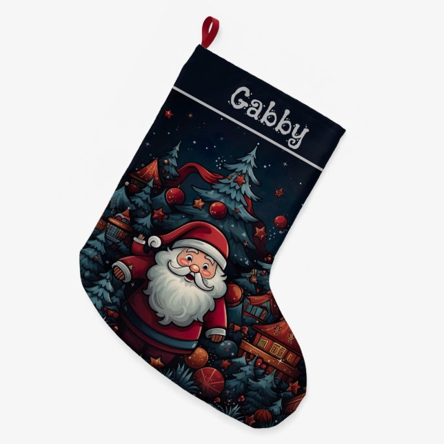 Santa och Julgranar Stor Julstrumpa (Framsidan (Hängande))