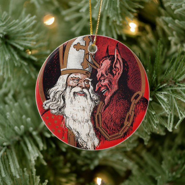 Santa och Krampus Julgransprydnad Keramik (Träd)