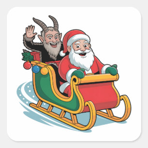 Santa och Krampus Ond Mörk Jul Skräck Jul Fyrkantigt Klistermärke