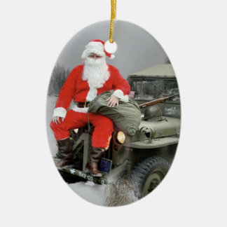 Santa och lastbilen WW2 1/4 4x4 Julgransprydnad Keramik