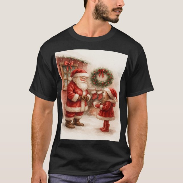 Santa och lilla flickans jul t shirt (Framsida)
