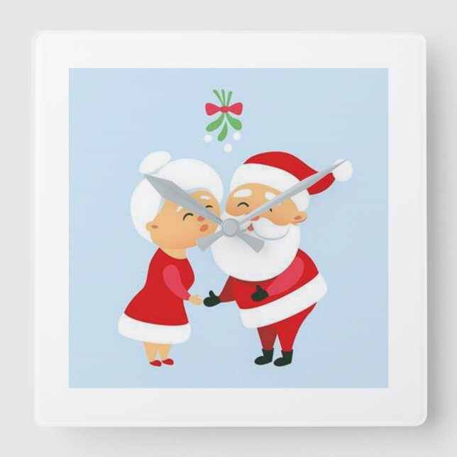 SANTA OCH MRS CLAUS KISSING’ CHRISTMAS CLOCK FYRKANTIG KLOCKA (Framsida)
