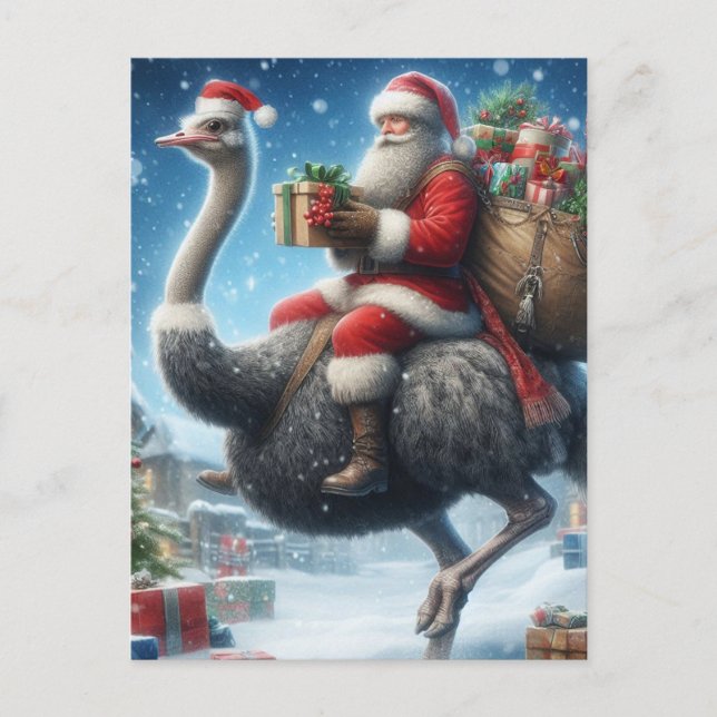 Santa och Ostrich Vykort (Framsida)