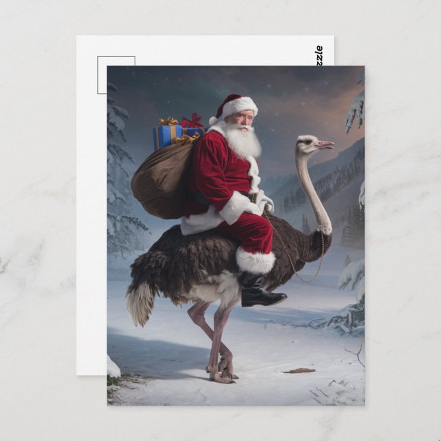 Santa och Ostrich Vykort (Fram/baksida)