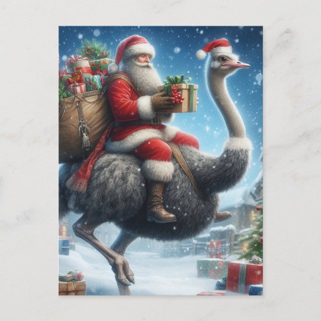 Santa och Ostrich Vykort (Framsida)
