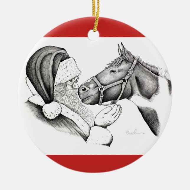 Santa och Pinto Horse Julgransprydnad Keramik (Framsidan)