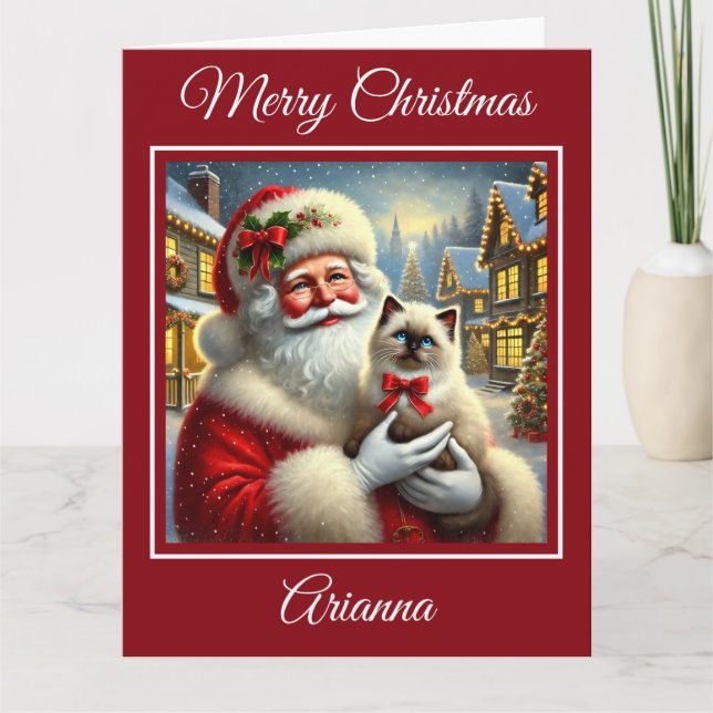 Santa och Ragdoll Kitten i julbyn Kort (Framsida)