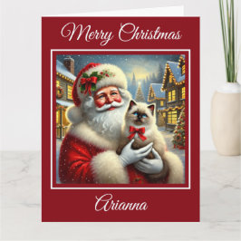 Santa och Ragdoll Kitten i julbyn Kort