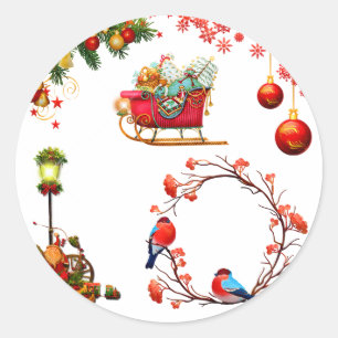 Santa och Red Sleigh Classic Round Sticker Runt Klistermärke