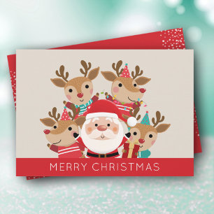 Santa och Reindeer Flat God jul Julkort