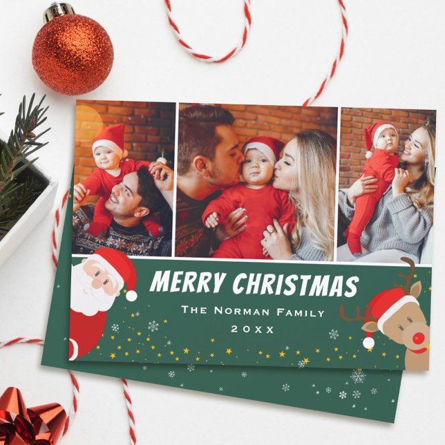 Santa och Reindeer God jul 3 Photo Julkort (Skapare uppladdad)