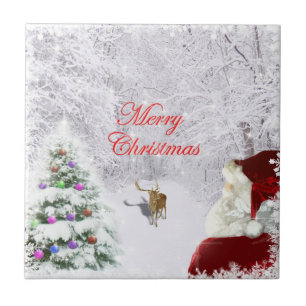 Santa och Reindeer Kakelplatta