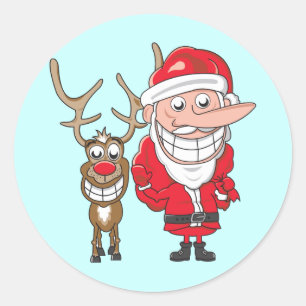 Santa och Reindeer Runt Klistermärke