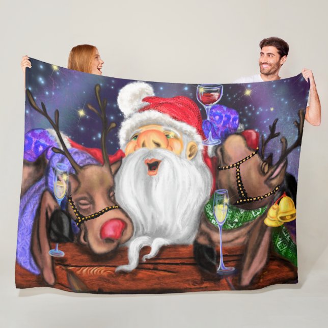 Santa och Reindeers Funny Cgristmas Fleece Blanket (På plats)