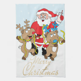 Santa och Reindeers God jul Kökshandduk