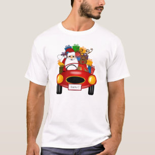 Santa och ren i sportbil med gåvor t-shirt